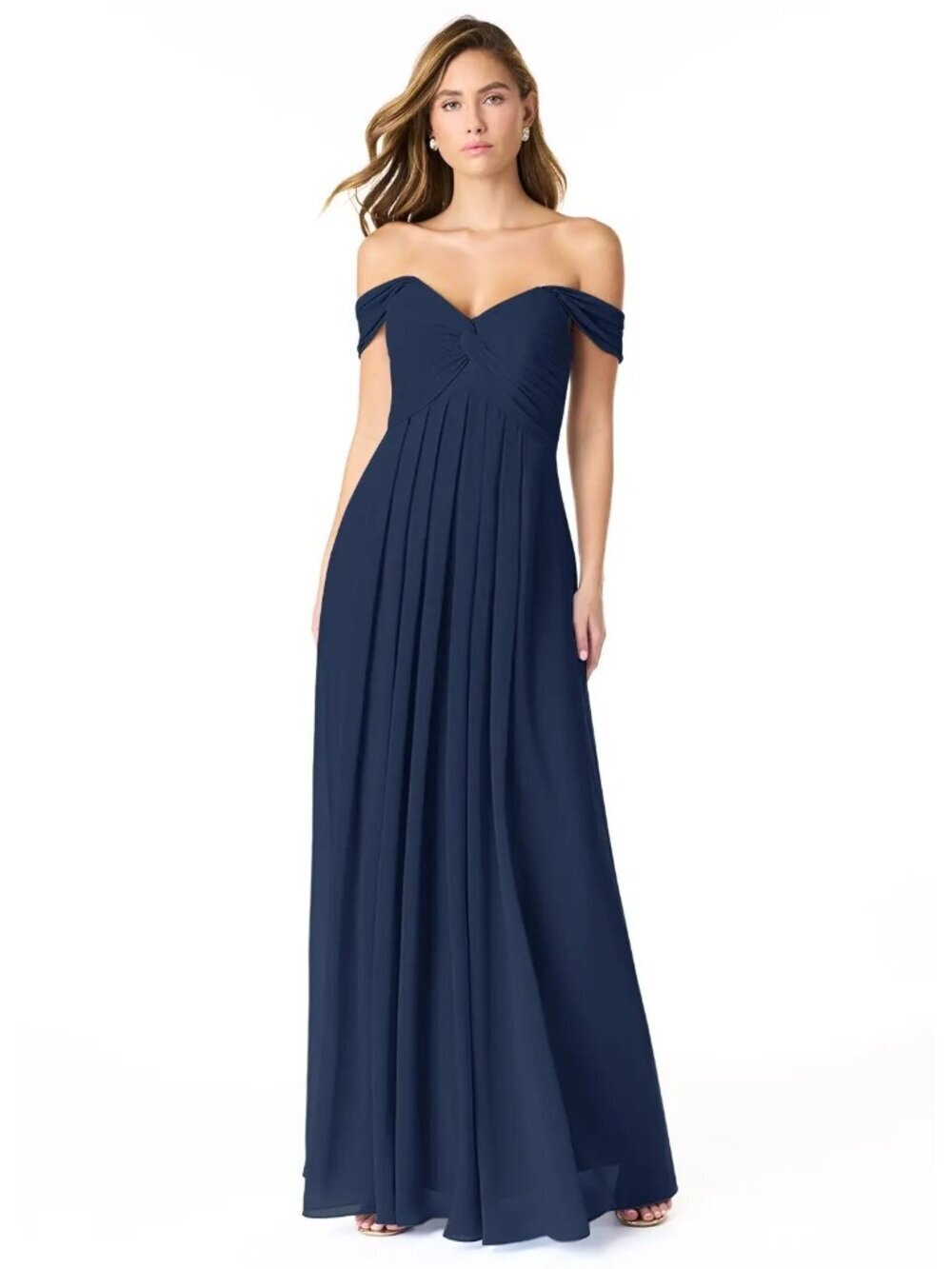 NWOT Azazi Navy Blue Kaitlynn Sweetheart Empire Ruched Chiffon Convertible Dress